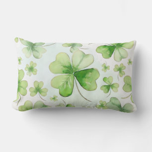 Lucky Watercolor Four Leaf Clover Irish Mom Dad Lumbar Pillow