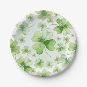 Lucky Watercolor Four Leaf Clover Irish Mom Dad Paper Plates