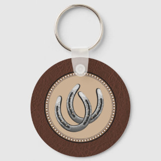 Lucky Western Silver Horseshoes Keychain