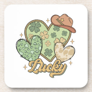 Lucky Western St Patricks Day Heart Shamrock Irish Beverage Coaster