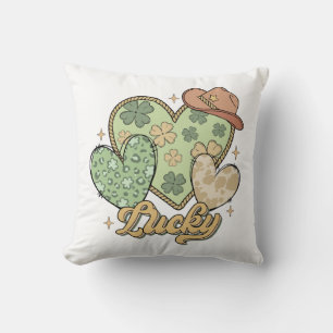 Lucky Western St Patricks Day Heart Shamrock Irish Throw Pillow
