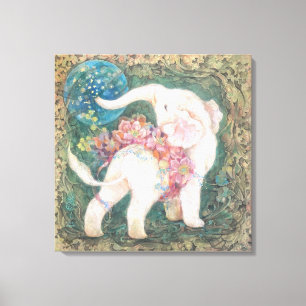 Lucky White Elephant: Japanese Nihonga Art Canvas Print