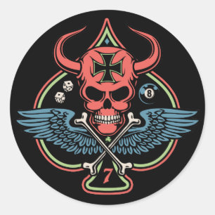 Lucky Winged Maltese Devil Skull of Spades Classic Round Sticker