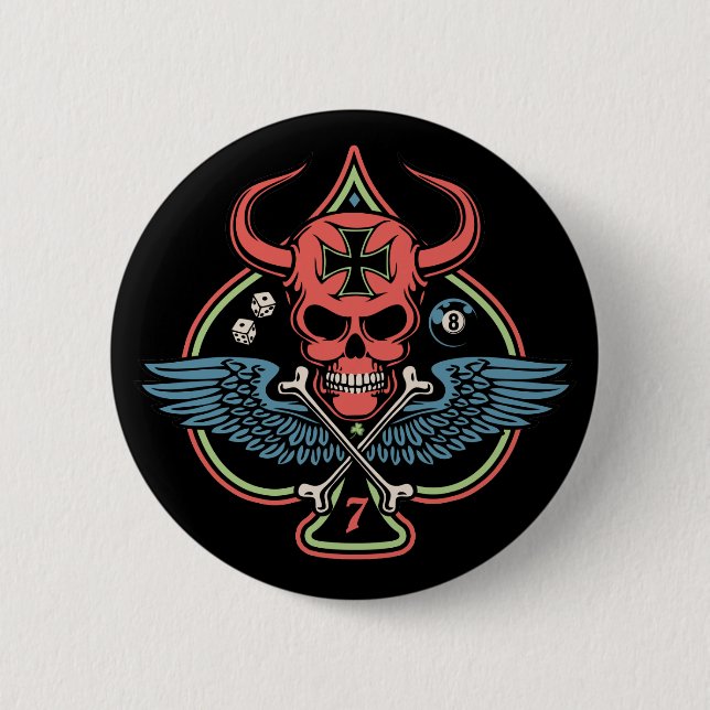 Lucky Winged Maltese Devil Skull of Spades Pinback Button (Front)