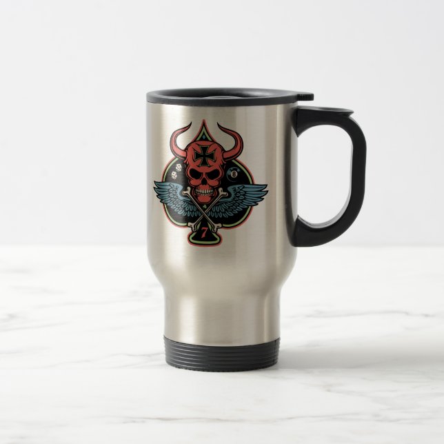 Lucky Winged Maltese Devil Skull of Spades Travel Mug (Right)