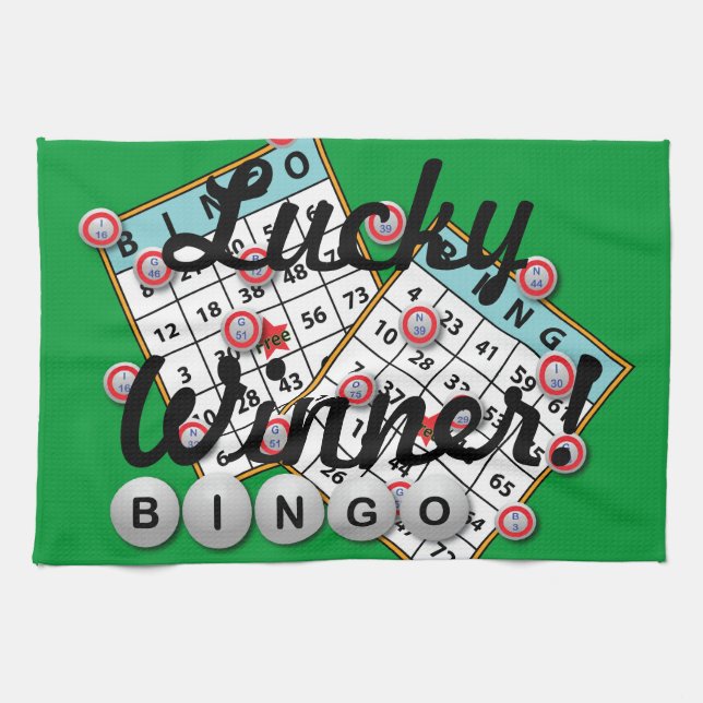 Lucky Winner Bingo Theme Kitchen Towel (Horizontal)