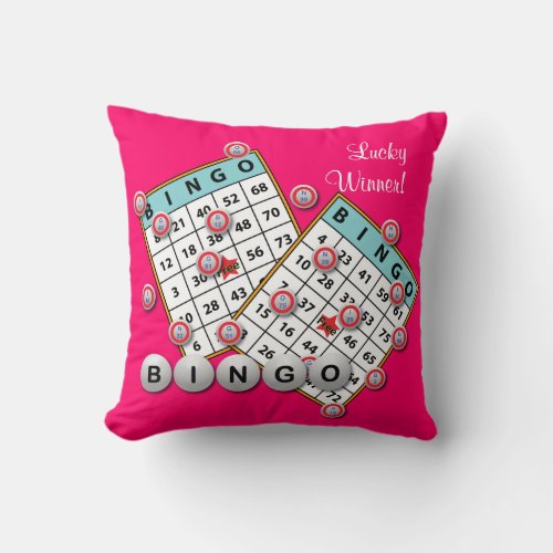 Lucky Winner Bingo Theme Throw Pillow