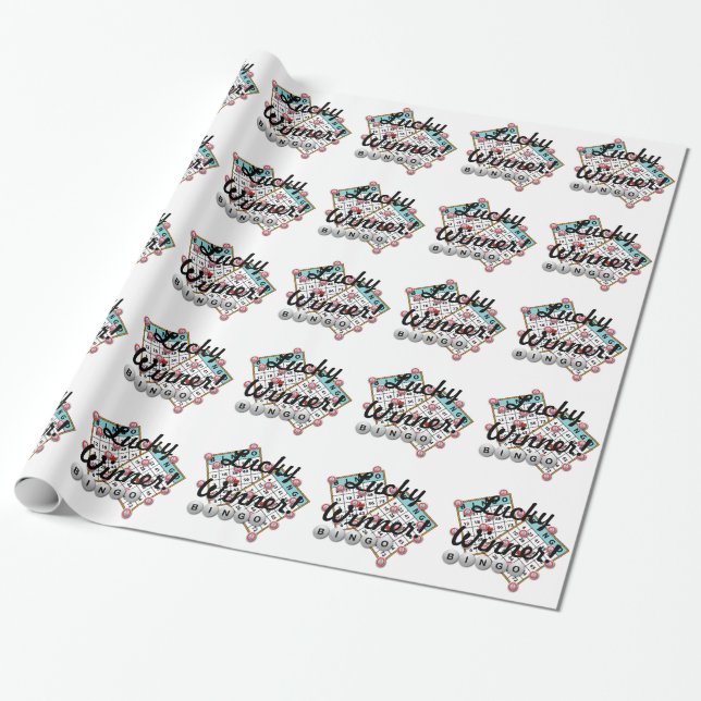 Lucky Winner Bingo Theme Wrapping Paper (Unrolled)