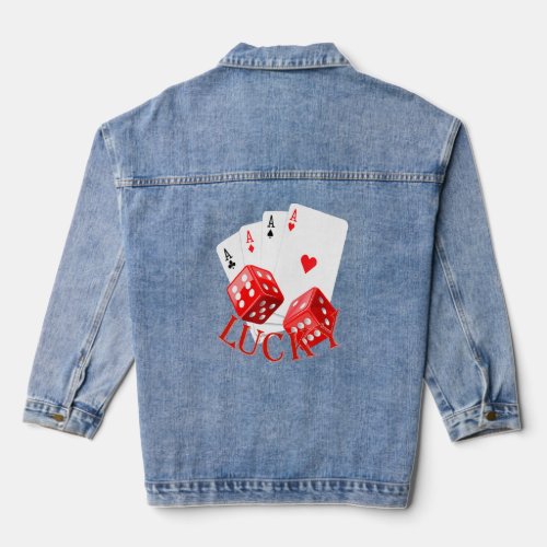 Lucky With Dice Ace Playing Cards By Mortal Design Denim Jacket