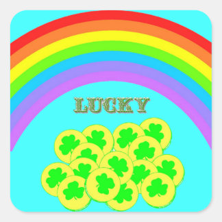 Lucky with Rainbows, Gold and Shamrocks Square Sticker