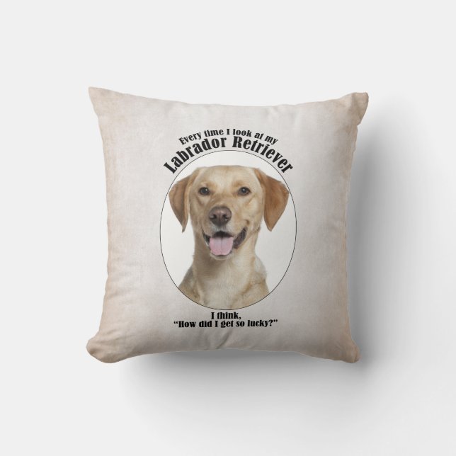 Lucky Yellow Lab Throw Pillow (Front)