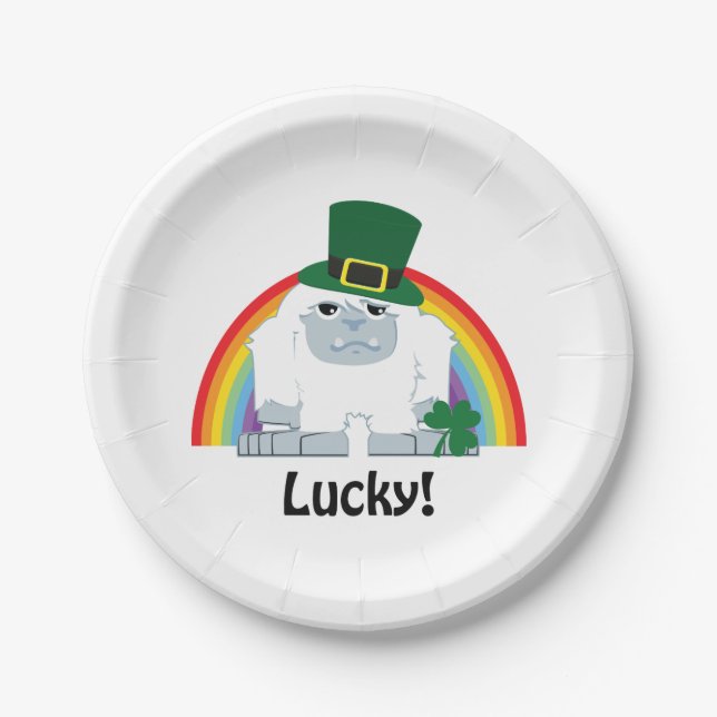 Lucky Yeti Leprechaun Paper Plates (Front)