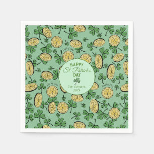 Lucky You Coins & Green Shamrocks St Patricks Day Napkins