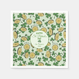 Lucky You Coins & Green Shamrocks St Patricks Day Napkins