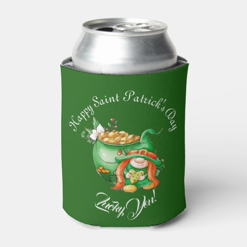 Lucky You Gnome Saint Patricks Day Pot Of Gold   Can Cooler