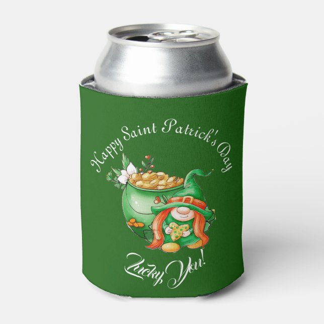 Lucky You Gnome Saint Patrick's Day Pot Of Gold   Can Cooler (Can Front)