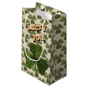 Lucky You Green Shamrock Custom Text Small Gift Bag