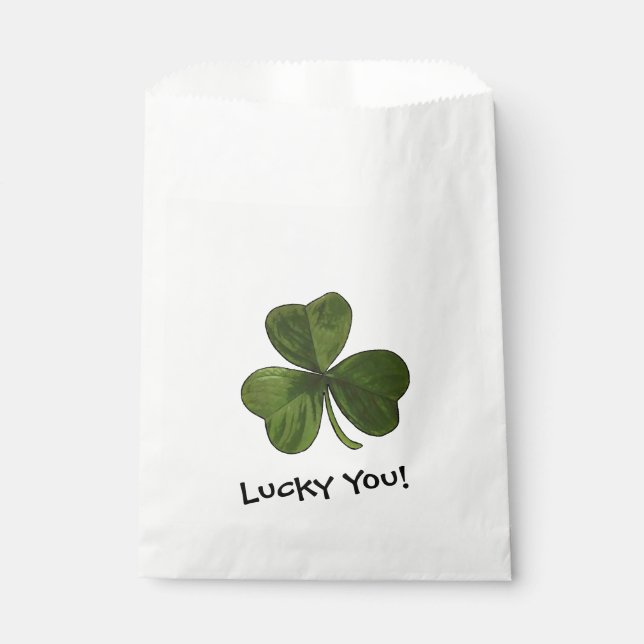 Lucky You Green Shamrock with Custom Text Favor Bag (Front)