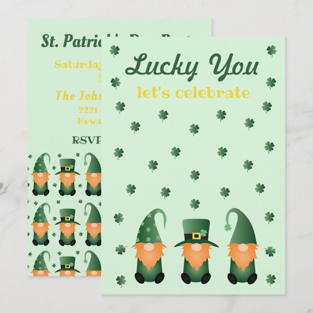 Lucky You Lets Celebrate Gnomes Invitation (Front/Back)