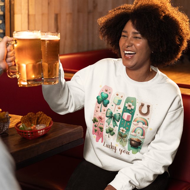 Lucky You Personalized Green and Pink Women’s Sweatshirt (Lucky You Personalized Green and Pink Women’s Sweatshirt)