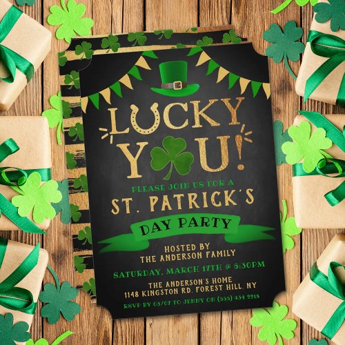 Lucky You St Patricks Day Party Invitations
