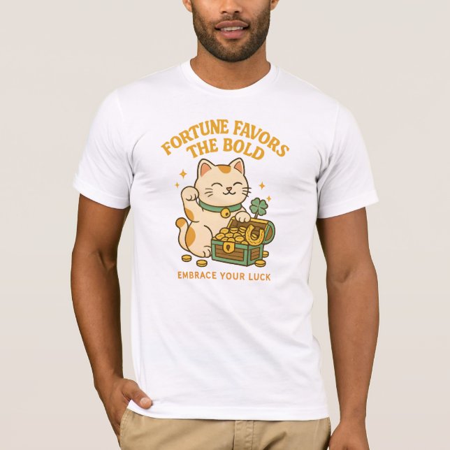 Lucky You! Whimsical Prosperity Cat T-Shirt (Front)