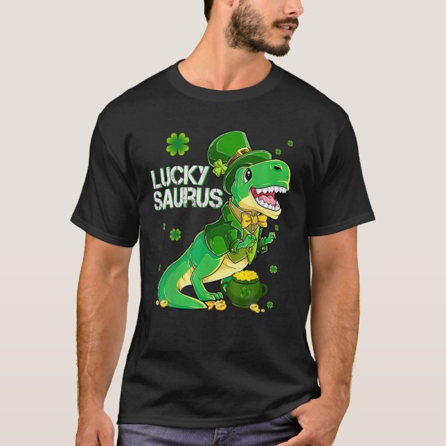 Luckysaurus Dinosaur Shamrock T-Shirt (Front)