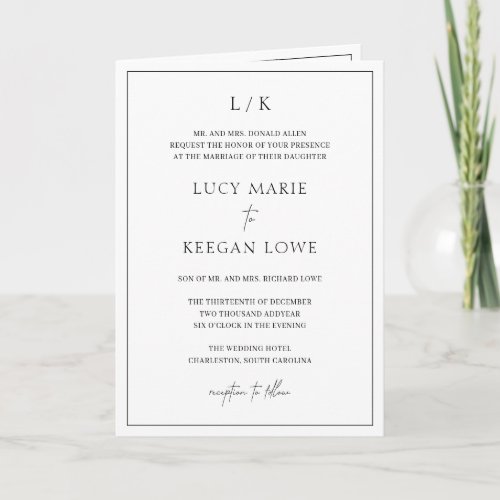 Lucy Black and White Classic Elegant Wedding Invitation