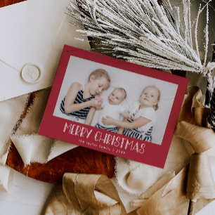 LUCY Dark Red Family Photo Festive Merry Christmas Holiday Card