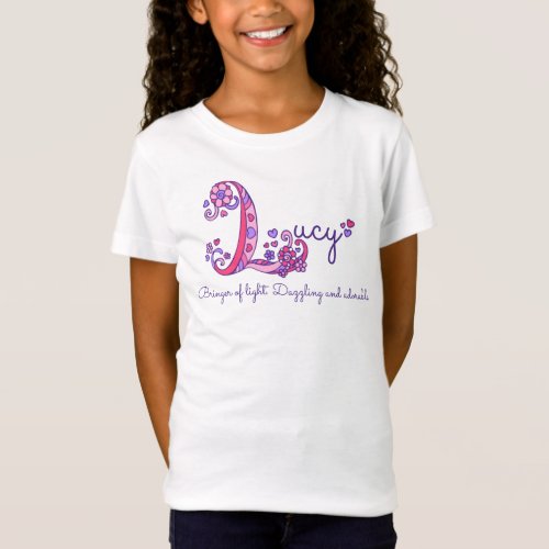 Lucy girls L name meaning monogram tee