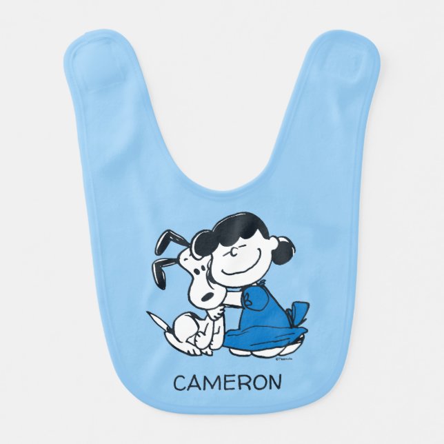 Lucy Hugging Snoopy Baby Bib (Front)