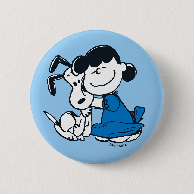 Lucy Hugging Snoopy Button (Front)