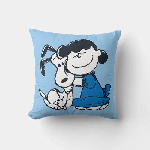 Lucy Hugging Snoopy Throw Pillow