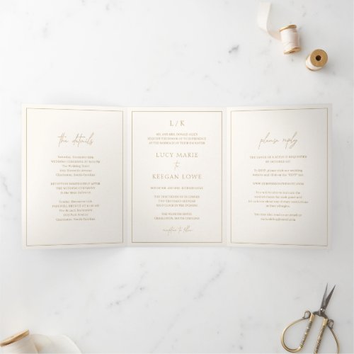 Lucy Ivory Classic Elegant Wedding Tri_Fold Invitation