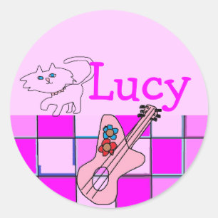 Lucy kitten guitar stickers