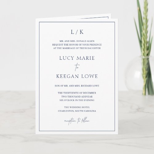 Lucy Navy Blue Classic Elegant Wedding Invitation