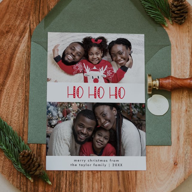 LUCY Red Fun Kid Family Ho Ho Ho 2 Photo Christmas Holiday Card (LUCY Red Fun Kid Family Ho Ho Ho 2 Photo Christmas Holiday Card)