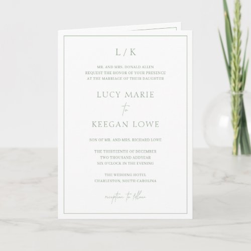 Lucy Sage Green Classic Elegant Wedding Invitation
