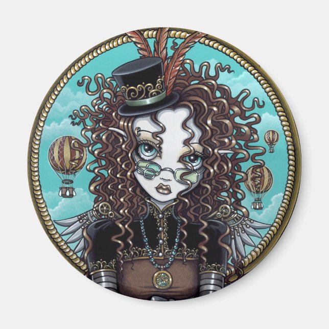 "Lucy" Steam Punk Air Balloon Fairy Art Magnet (Front)