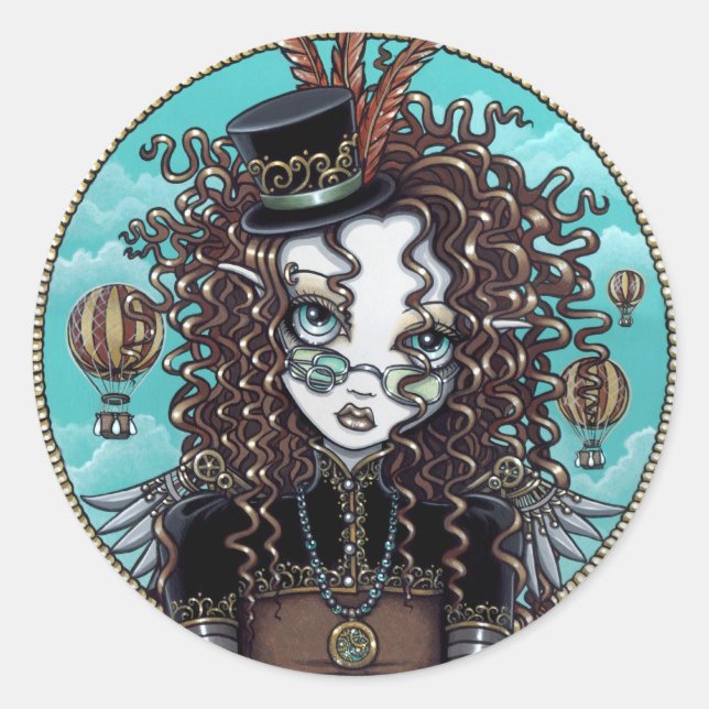 "Lucy" Steam Punk Air Balloon Fairy Art Sticker (Front)
