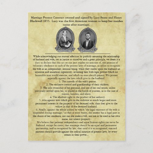 Lucy Stone Henry Blackwell Marriage Contract Postcard