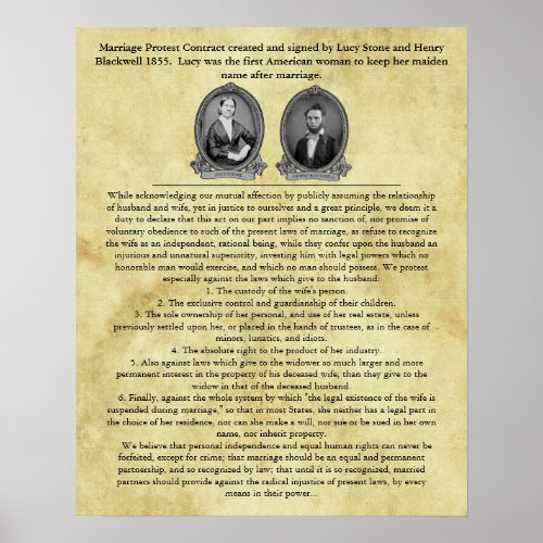 Lucy Stone Marriage Contract Suffrage Civil Rights Poster