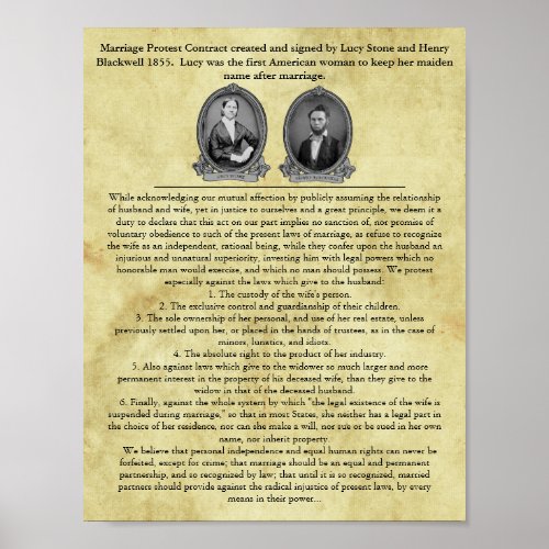 Lucy Stone Marriage Contract Suffrage Civil Rights Poster