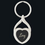 Lucy white gold Handwriting key Keychain<br><div class="desc">A very beautiful personalized key ring as heart for Lucy. The name as text on the metal key trailer in heart form is designed in white gold lettering writing design, modifiable and also transferable to other products. Perfect for you, your best friend, wife, sister, mother, aunt, grandma, fiancée, cousin, partner...</div>