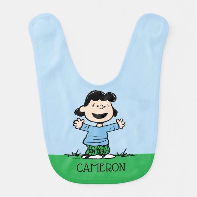 Lucy With Arms Wide Baby Bib (Front)
