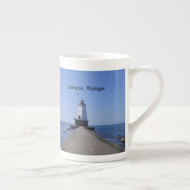 Ludington Lighthouse Bone China Mug (Right)