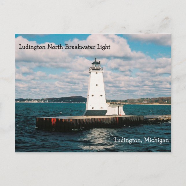 Ludington North Breakwater Light post card (Front)