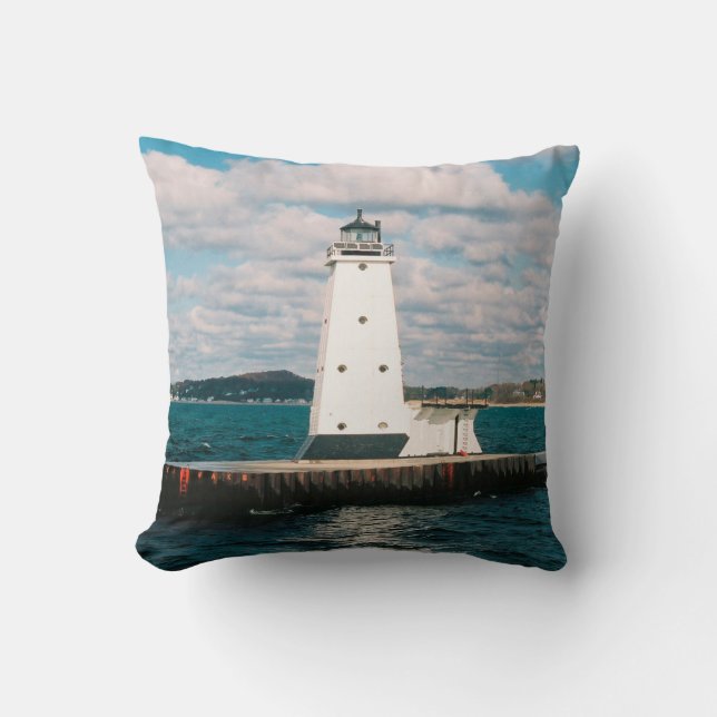 Ludington North Breakwater Light square pillow (Front)