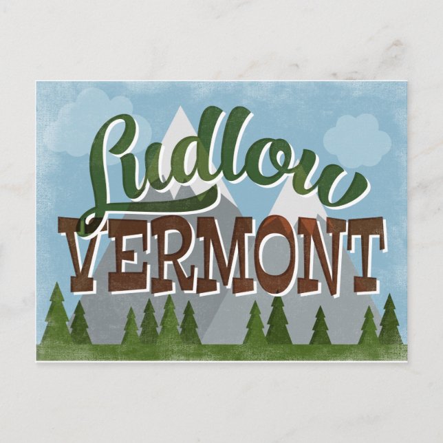 Ludlow Vermont Fun Retro Snowy Mountains Postcard (Front)