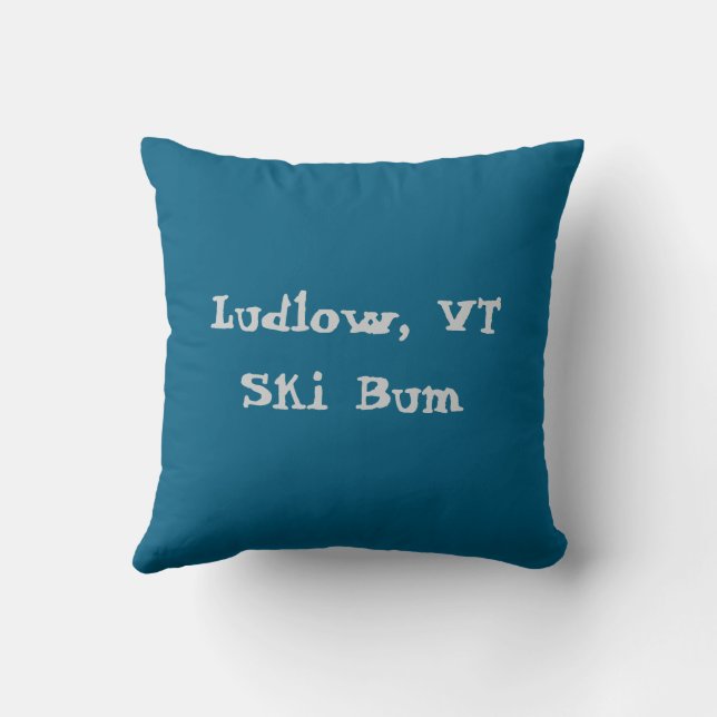 Ludlow, VT Ski Bum (Green Mountain Vermont Skiing) Throw Pillow (Back)